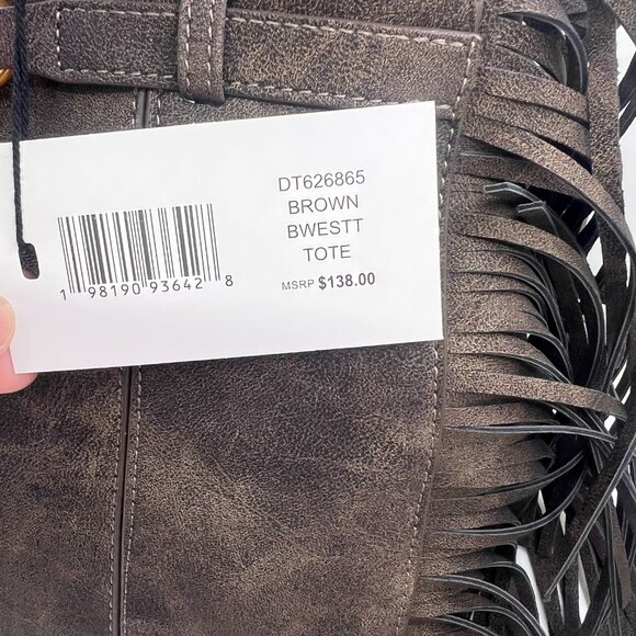 Steve Madden Boho Fringe Shoulder Bag Western Style Tote Purse NWT Brown Tan - Picture 7 of 13